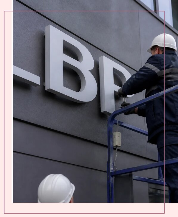 Изготовление и монтаж наружных букв на подложке в Североморске